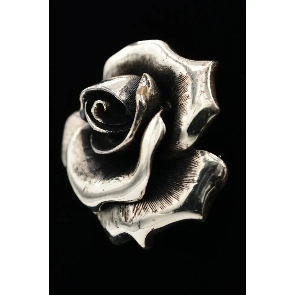 Tortolani Vintage Rose Pin Brooch Flower Chunky Heavy Silver Signed 1950s BinAT